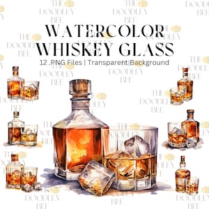 Watercolor Whiskey Glass clipart bundle, digital download, digital planner, instant download, watercolor clipart, commercial use