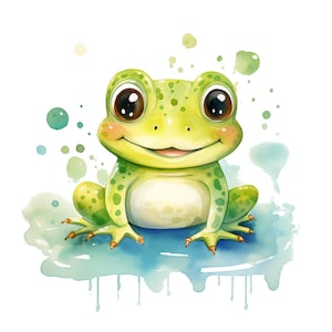 Aquarelle mignon bébé grenouille clipart, lot de 12 cliparts, usage commercial, téléchargement numérique, téléchargement immédiat, art imprimable, haute résolution,