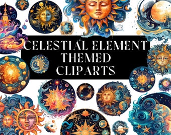 22 Celestial Elements themed clipart bundle with transparent background for commercial use - decorations/Celestial Element/sun/moon