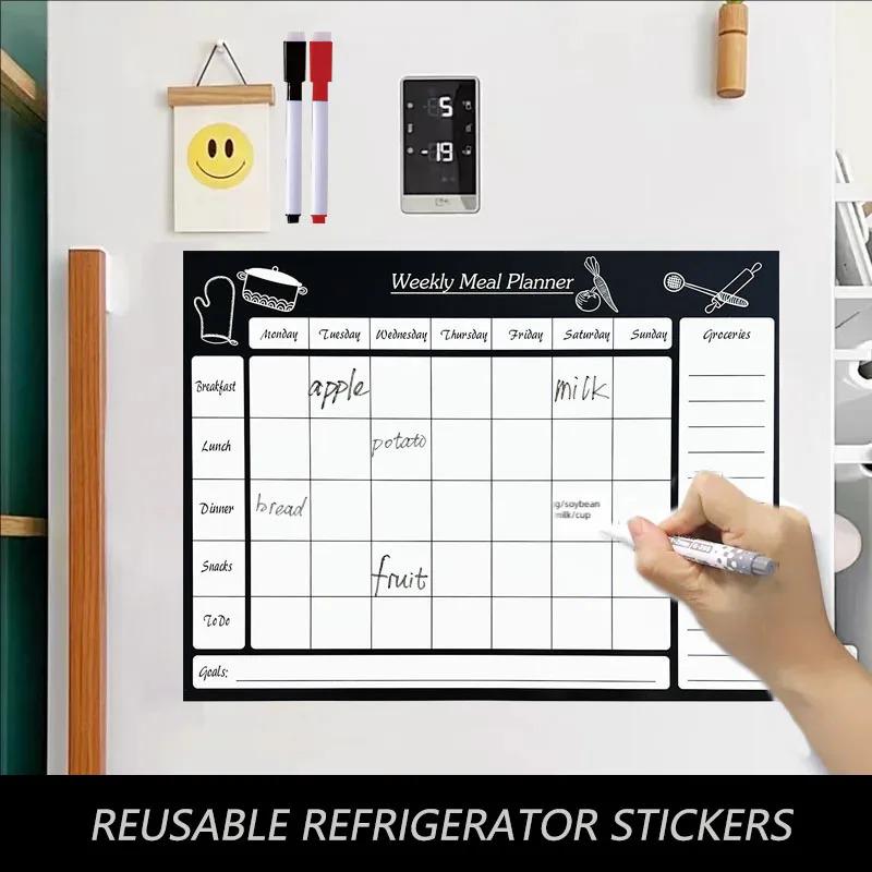 A4 Weekly Family Chore & Meal Planner Whiteboard Magnet For Fridge - Blue, Dry Erase