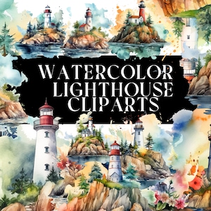 Watercolor Lighthouse Clipart, clipart bundle, commercial use, digital download, instant download, Watercolor Lighthouse Clipart