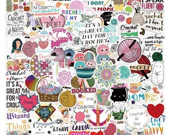 10/30/50/100Pcs Crochet Hook Stickers – DIY Vinyl Decals for Snowboard, Laptop, Luggage Car, Fridge, Scrapbooking, Journaling Craft Projects