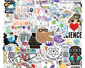 10/30/55pcs Science & Biology Stickers – Waterproof Vinyl Decals for Laptop, Motorcycle, Luggage, Snowboard, Fridge, Car DIY Projects