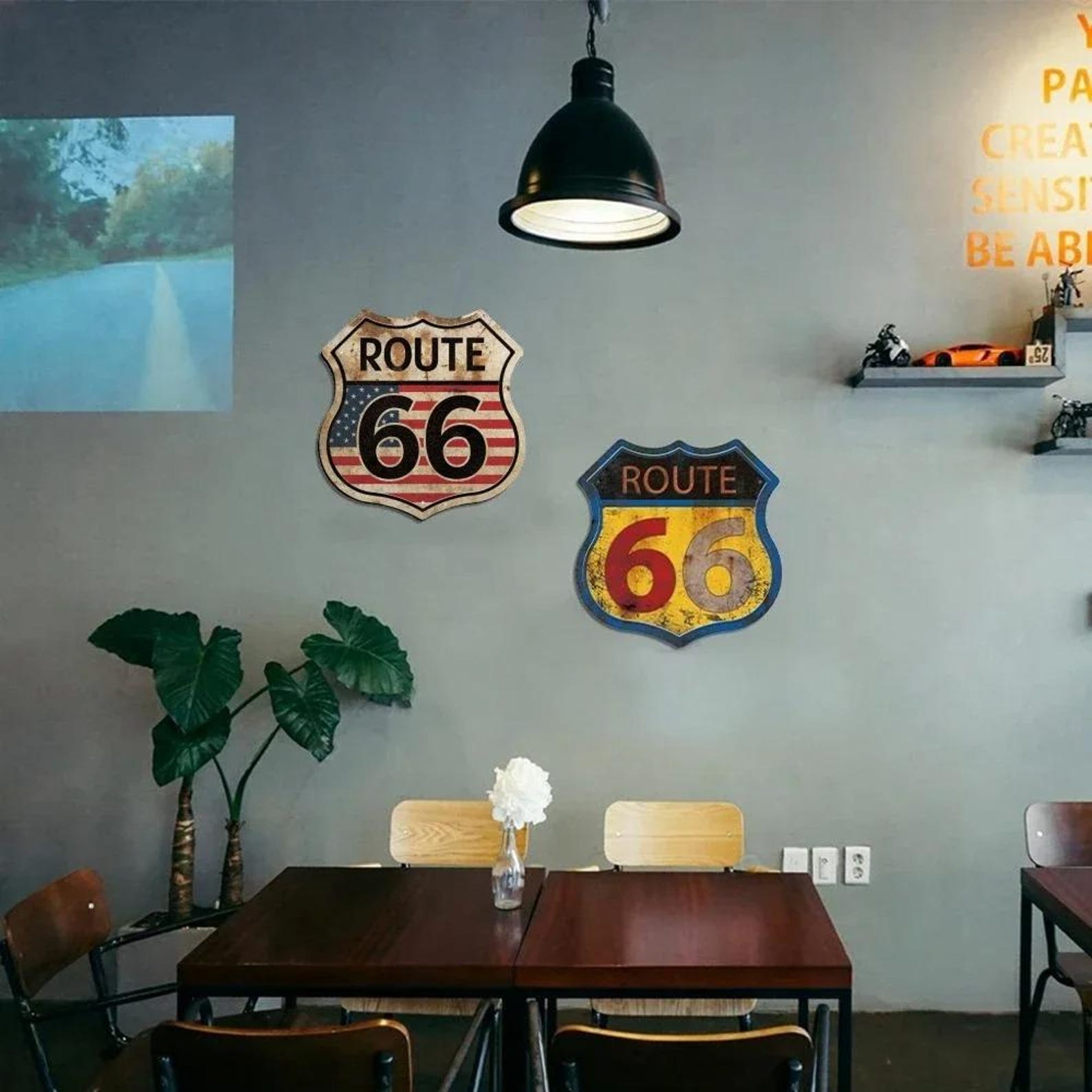Route 66 Tin Sign – Vintage USA Shield Metal Wall Art Plaque for Garage ...