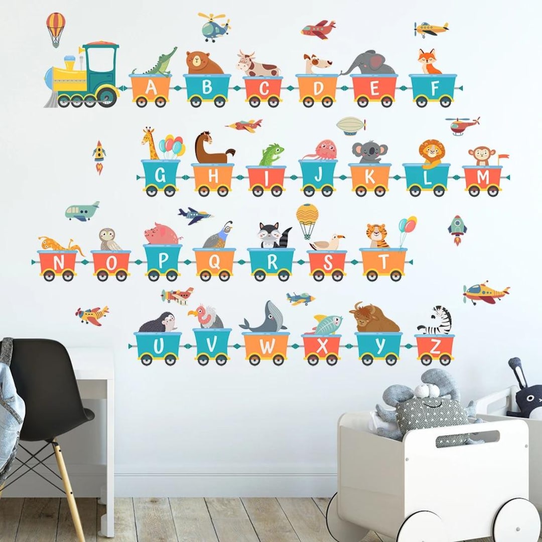 Cute Cartoon Animal Train Wall Stickers Removable Alphabet & Number ...