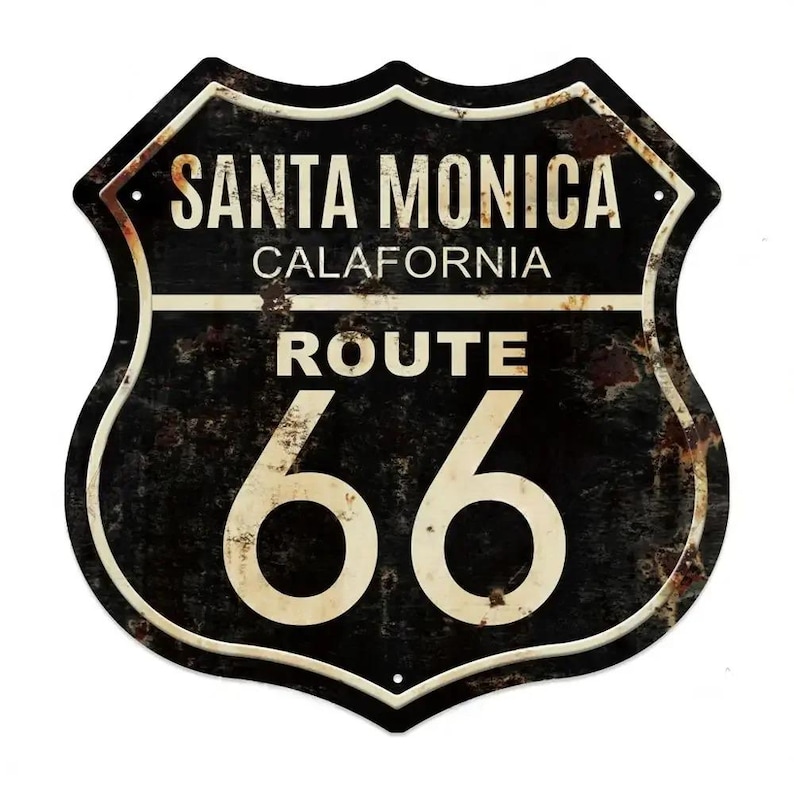 Vintage Route 66 Metal Tin Sign – Rustic Shield Wall Decor for Garage ...
