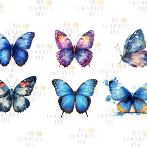 Aquarell blauer Schmetterling Clipart PNG, 16 Png-Dateien mit transparentem Hintergrund, INSTANT DOWNLOAD, kommerzieller Download, hohe Auflösung