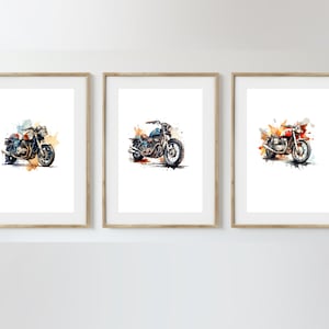 Vintage Classic Motor bike Prints Set of 3 Watercolor Bike Print Motorcycle Print Classic Wall Art Bike Digital Download Motorbike Wall Art