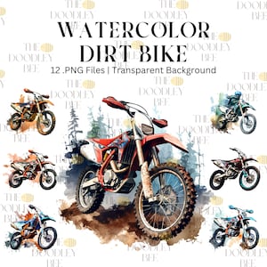 Dirt Bike Clipart Bundle, 12 Motocross clipart watercolor, Transparent PNG, Digital Download for Boyfriend Gifts, Baby Announcement, SS018