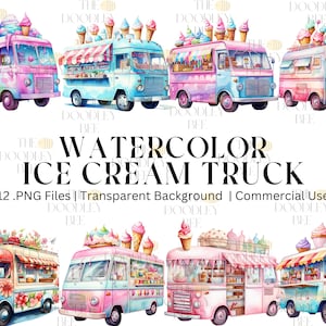 Watercolor food truck clipart, 12 High quality PNGs, Commercial use, Summer cliparts, Food cliparts, Hot dog, Hamburger, Corndog, Scrapbook