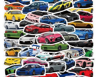 10/30/60Pcs JDM Sport Car Stickers Waterproof Vinyl Decals for Laptop Motorcycle Car, Luggage Snowboard Fridge Drift Racing Tuner Style Pack