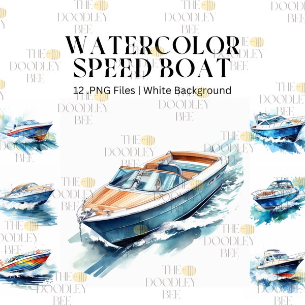Speed Boat Watercolor, Motor Sports Fast Boat Boys Clipart Water Sports PNG Commercial Use Racing Ocean Sea Lake PNG Watercolor Illustration
