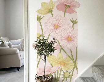 Realistic Floral Wall Sticker – Self-Adhesive Simulation Flower Wall Decal for Bedroom, Living Room, or Home Decor – Removable Art Mural