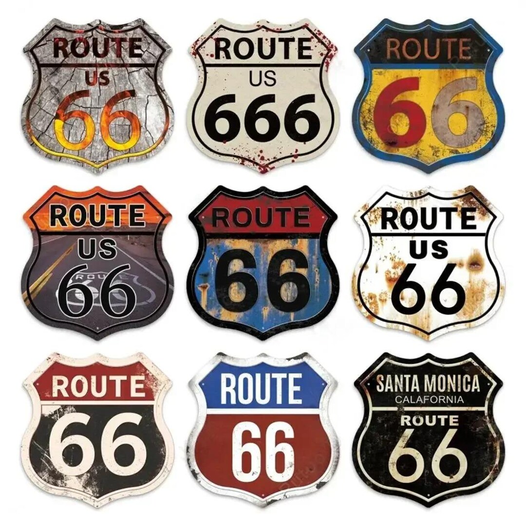 Route 66 Tin Sign – Vintage USA Shield Metal Wall Art Plaque for Garage ...