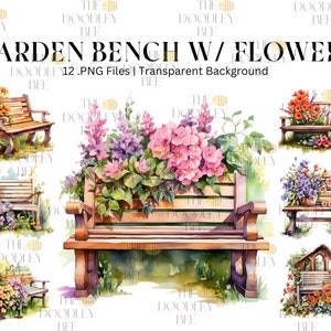 12 Watercolor Garden Bench High Quality - Digital Download, Great For Card Making, Mixed Media, Digital Paper Craft and More, commercial use
