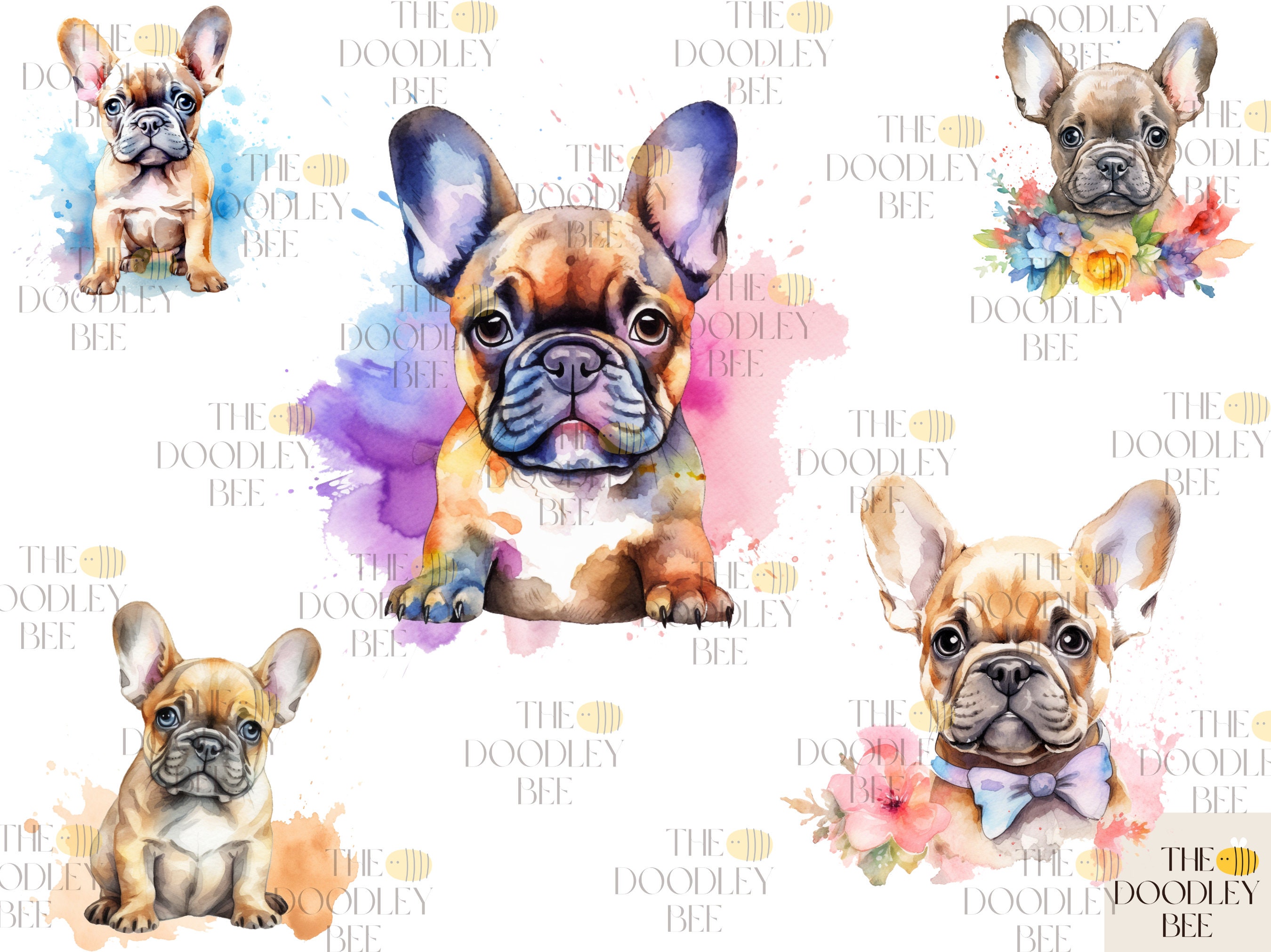 40 Cute Puppy Watercolor Clipart PNG Bundle, Commercial Use, Digital ...