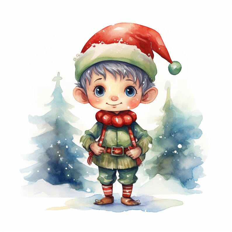 Watercolor Christmas Clipart PNG Bundle Santa Clause Rain - Etsy