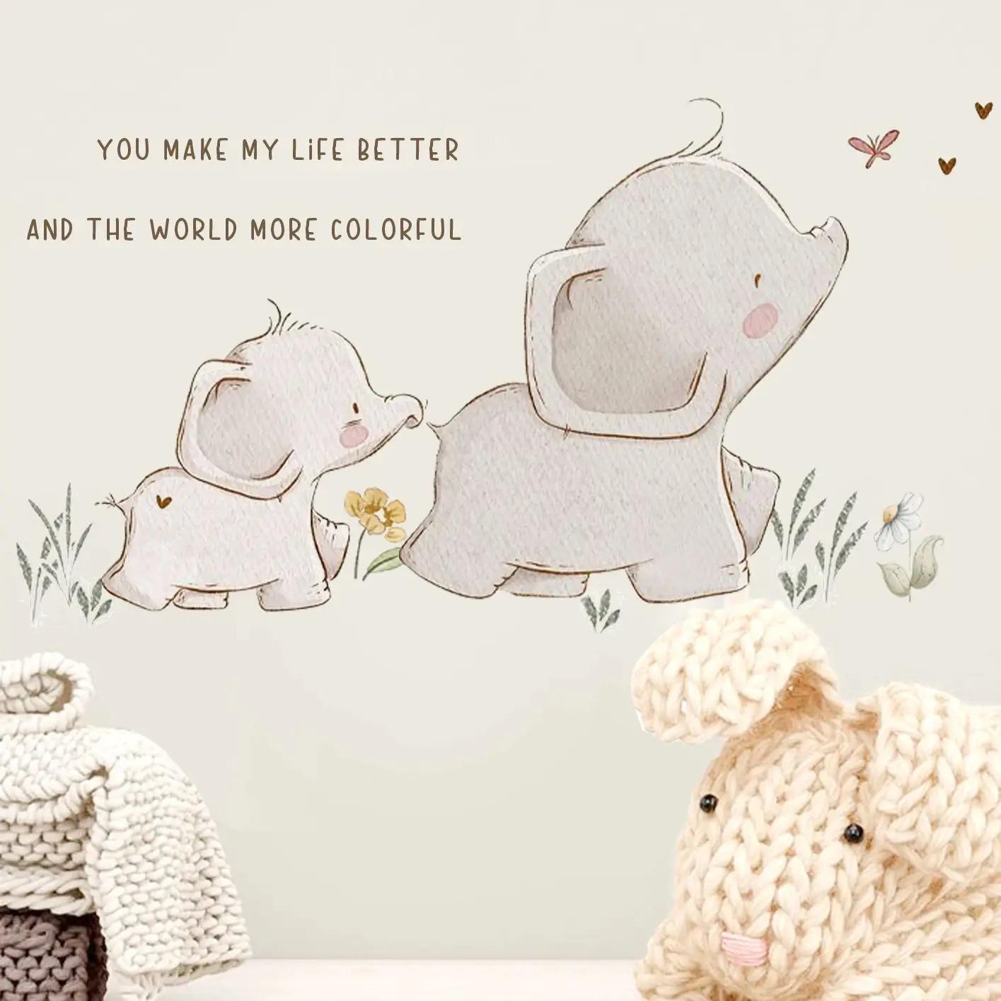 Cute Cartoon Baby Elephant & Butterflies Wall Decal – Removable Nursery ...