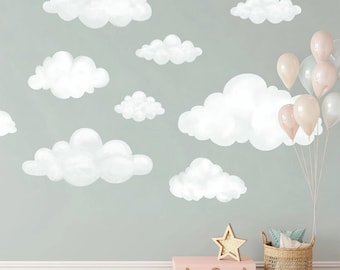 Stickers muraux nuages bohèmes | Grands stickers nuages en tissu aquarelle | Décoration de plafond repositionnable pour chambre d'enfant | Décoration murale onirique pour chambre d'enfant