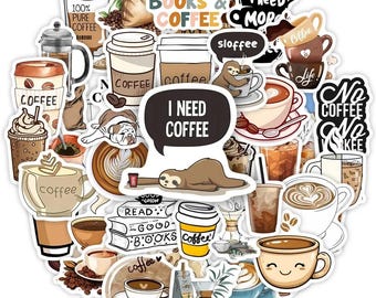 Watercolor Coffee Stickers | Aesthetic Café-Themed Waterproof Vinyl Decals for Phones, Laptops, Bottles, Scrapbooking, Luggage DIY Crafts