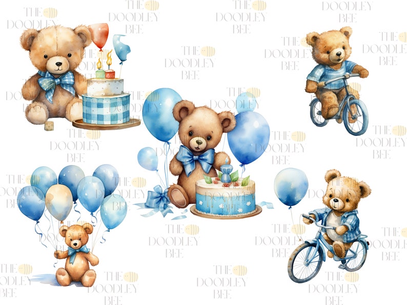 Watercolor Teddy Bear Clip Art Clipart Pack, Baby Shower for a Boy ...