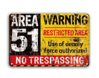Zone 51 Warning Sign – 8x12 Inch Vintage Metal Tin No Trespassing Wall Decor – Area 51 Danger Poster for Garage, Bar, Man Cave, Sci-Fi Room