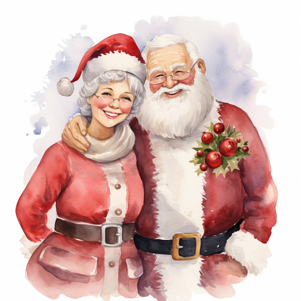 Watercolor Christmas Clipart PNG Bundle, Santa Clause, Rain Deer ...