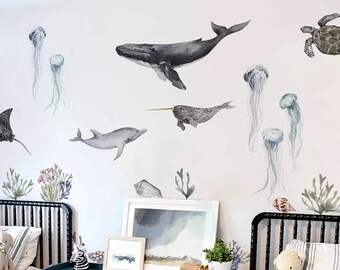 Underwater World Wall Stickers – DIY Whale, Dolphin, Shell & Sea Animal Decals for Kids Room Decoration | Self-Adhesive Removable