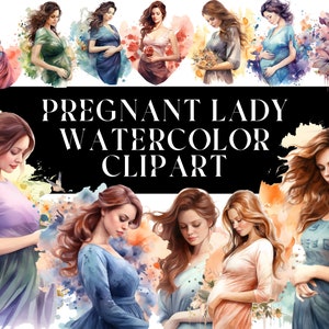 22 femme enceinte aquarelle PNG clipart utilisation commerciale, téléchargement immédiat, aquarelle, femmes enceintes, douche de bébé, maternité, grossesse