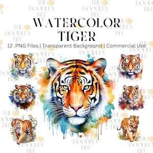 Watercolor Tiger Clipart, 12 High Quality PNGs, Nursery Art, Instant Digital Download, Card Making, Cute Animal Clipart, Digital Paper Craft