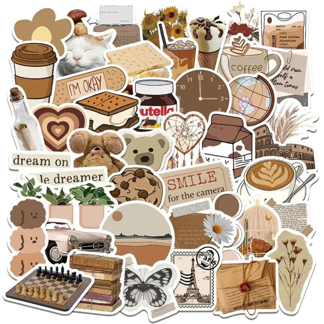 10/30/60PCS Vintage Brown Sticker Pack Aesthetic Retro PVC Scrapbooking ...
