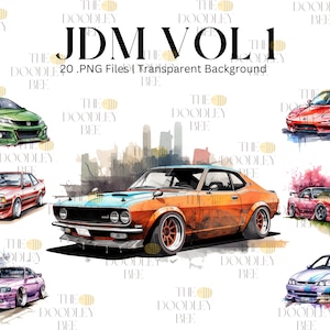 Jdm カー クリップアート バンドル PNG、20 台の日本車昇華デザイン スポーツ車両画像、ドリフト印刷可能アート、スタンス自動車商用利用