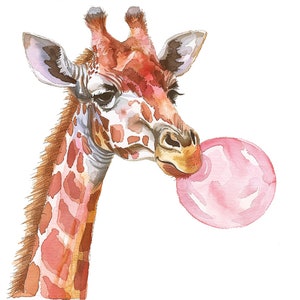 12 Giraffe & Bubble Gum Clipart High Quality PNGs, Digital Download, Card Making, Giraffe Clipart, Paper Craft, Monkeys Images