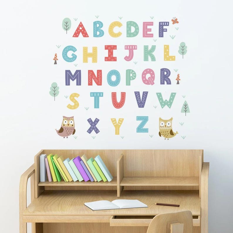 Colorful Cartoon Alphabet Wall Stickers A–Z Educational Letters Decals ...