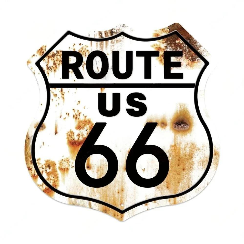 Vintage Route 66 Metal Tin Sign – Rustic Shield Wall Decor for Garage ...