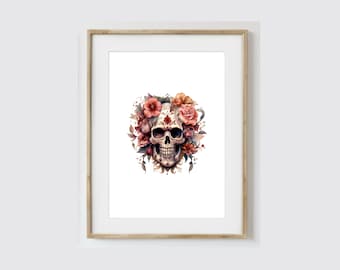 Pink Floral Skull Printable AI Generated Art, Art Print, Instant ...
