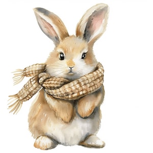 うさぎとスカーフのクリップアート、12 種類の高品質 PNG、デジタル ダウンロード、カード作成、動物のクリップアート、デジタル ペーパー クラフト、商用利用