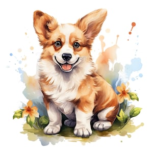 Aquarell Corgis Clipart, süße Welpen Corgis Bundle, Haus Haustier Tier, Aquarell Hund Clipart, druckbare PNG, Scrapbooking, Card Making-16 png