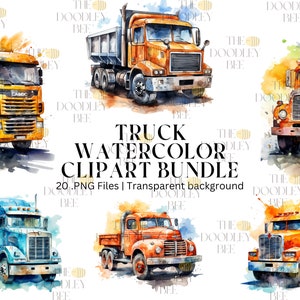 20 watercolor truck clipart PNG bundle, commercial use, digital download, transparent, digital planner, Sublimation, Home décor, vehicles