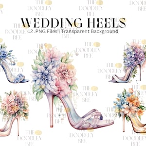 Mariage talons clipart, talons avec fleurs clipart, bundle clipart conte de fées, décoration de la maison, mariage clipart, Scrapbook, Rose, pivoine - 12
