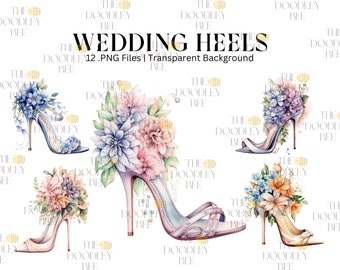 Wedding heels clipart, Heels with flowers clipart, Fairy tale clipart bundle, Home decoration, Wedding clipart, Scrapbook, Rose, Peony - 12