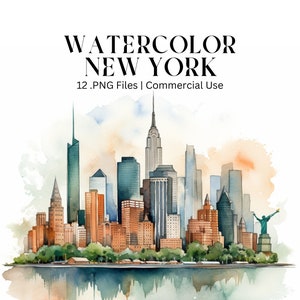 Clipart acquerello New York City, 12 JPG di alta qualità, clipart città, clip art vacanze, clip art estive, uso commerciale, download istantaneo
