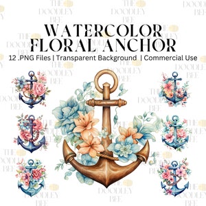 12  Floral Anchor Clipart High Quality PNGs, Nursery Art Instant Digital Download, Card Making, Anchor Clipart Digital Paper, commercial use