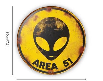 Area 51 UFO Metal Sign – Retro Alien Wall Art Decor (7.8 Inches) for Bar, Cafe, Garage, Man Cave, or Beach House