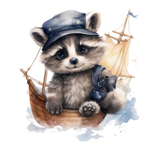 Watercolor racoon clipart, Cute baby animal clipart bundle, Woodland animals clipart, Digital download, Printable PNG, Baby racoon 10 png