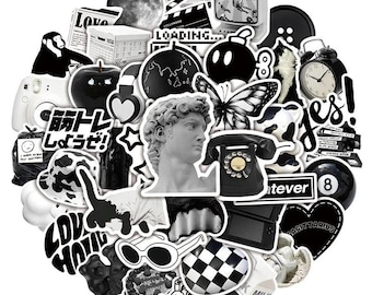 10/30/50PCS INS Black & White Sticker Pack Aesthetic Minimalist PVC Stickers for Sketchbooks Scrapbooking Laptops  School Stationery Kids