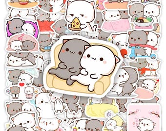 Cute Couple Cat Stickers | Kawaii Cartoon Vinyl Waterproof Decals for Scrapbooks, Phones, Laptops, Skateboards, Luggage & DIY Crafts