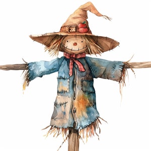 12 Scarecrow Clipart, High Quality PNGs, Halloween Clipart, Card Making, Journaling, Digital Download, Scarecrow image, Halloween