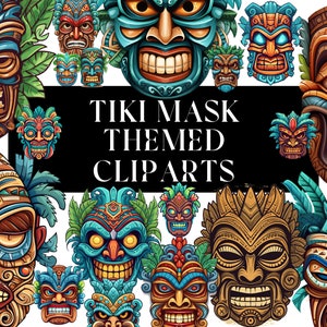 24 Traditionele Tiki masker clipart bundel voor commercieel gebruik, Hawaiiaanse cultuur - authenticiteit - Hawaii - Maskers - Clipart -