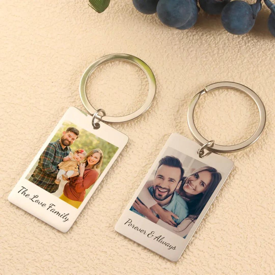 Key Ring Present Custom Photo Keyring With Engraved Message Personalized Steel Keychain ...